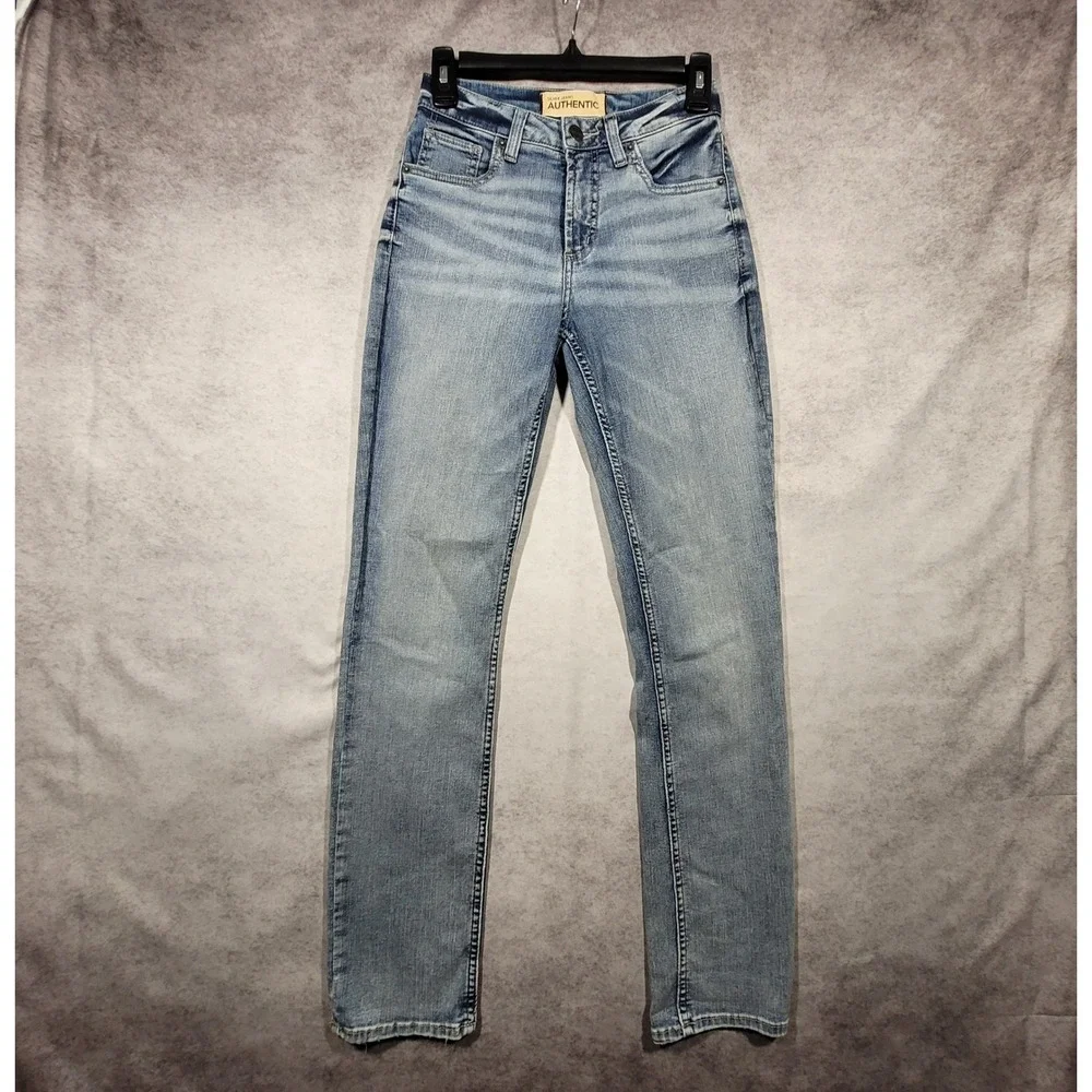 Silver Jeans Authentic Denim Womens 2 Curvy High Slim Straight 25x32 *